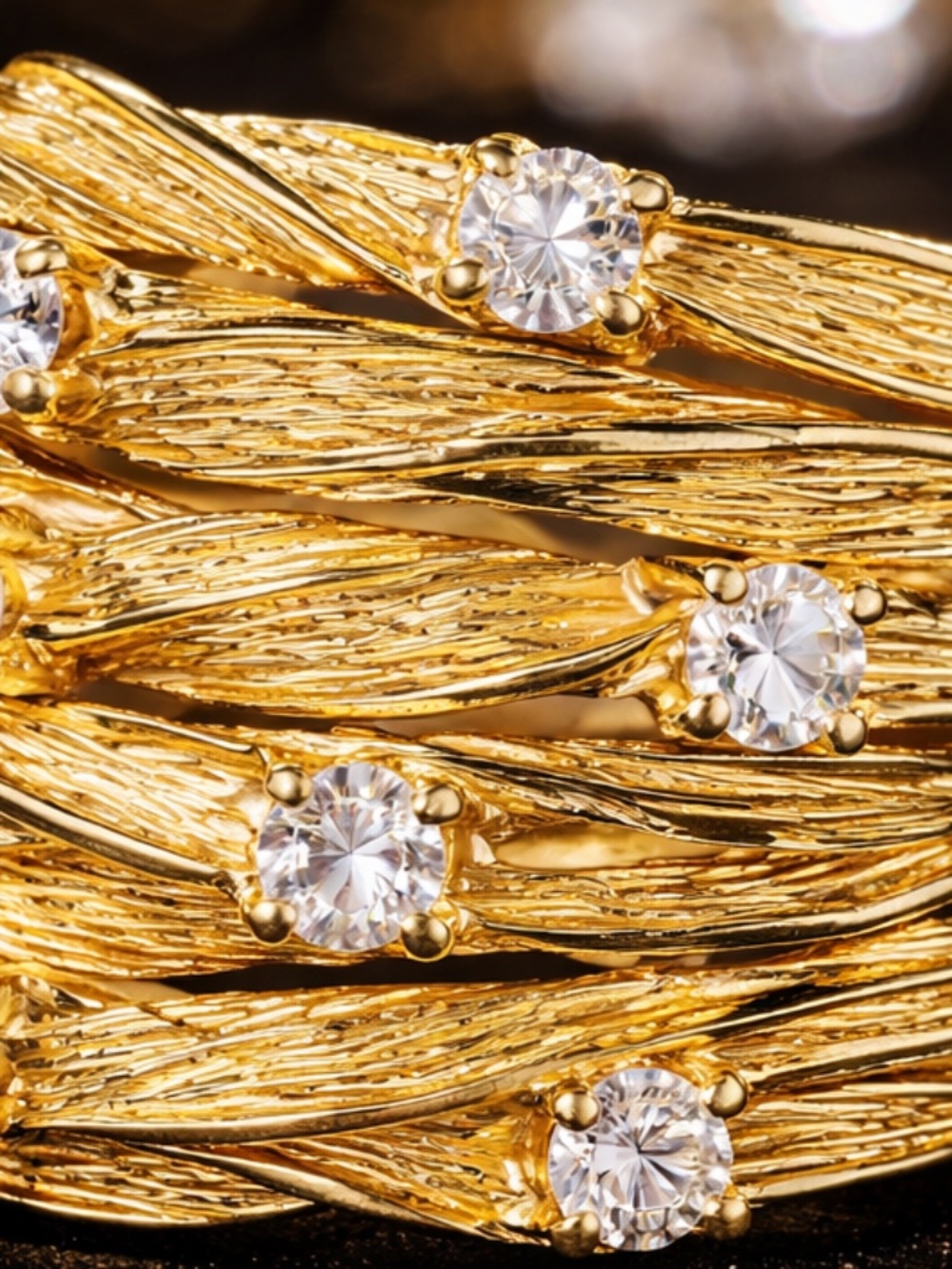 Gold-Tone Braided Multi-Band Ring with Sparkling Accents - Picture 4 of 11